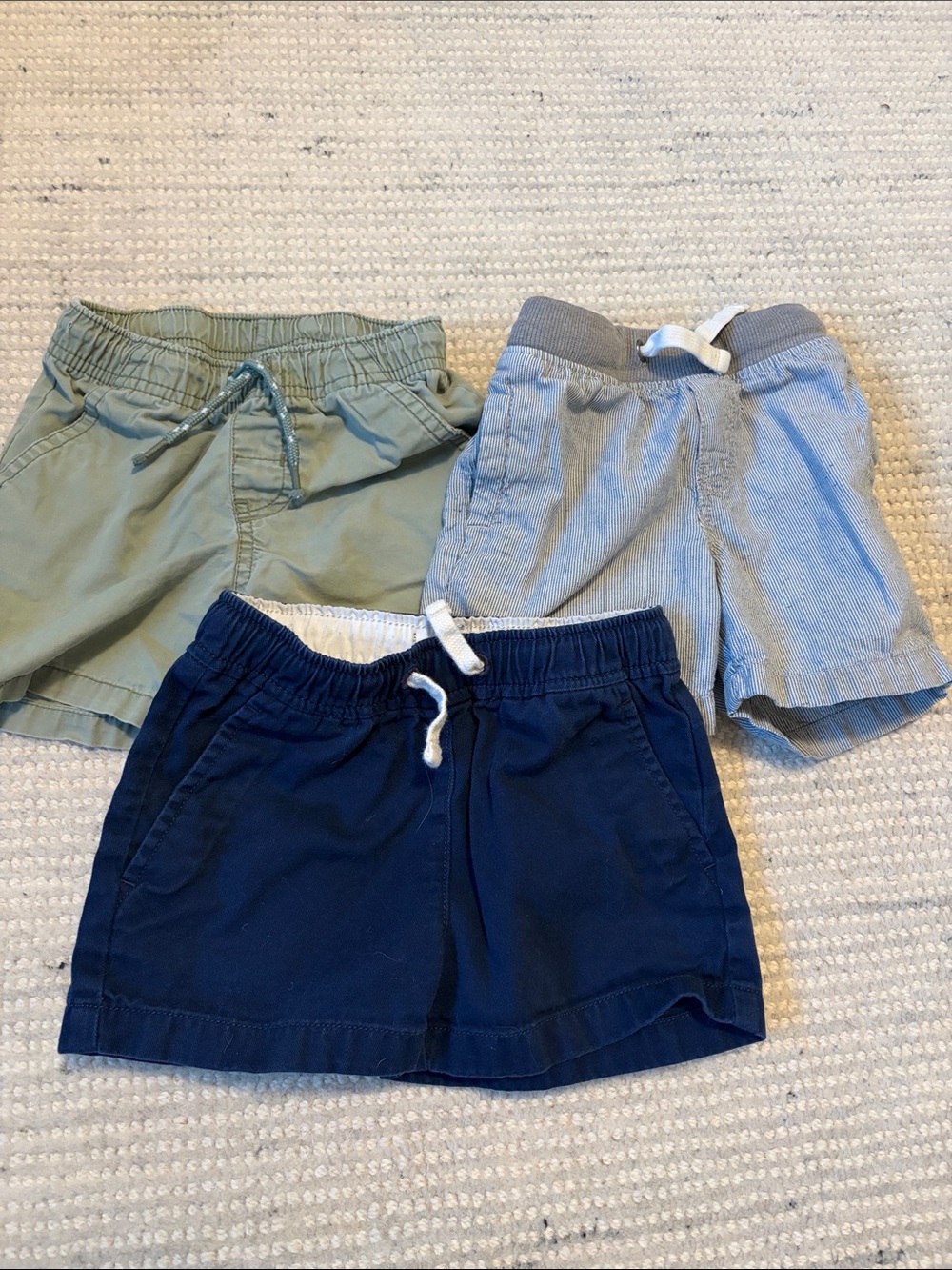 Set of little boys Elastic-Waist Pull-On Shorts - Navy, Light Blue stripe, Olive